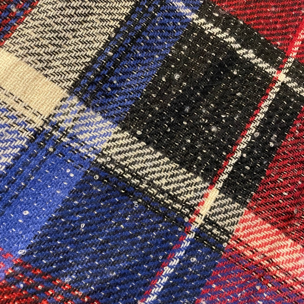 Plaid Fringe Scarf in Red, Blue, Tan & Black 🏆